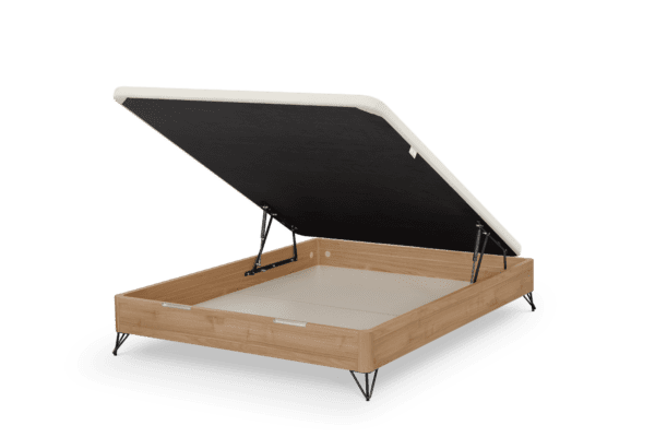 Canapé abatible Sonpura Nuit con la tapa abierta en color nogal