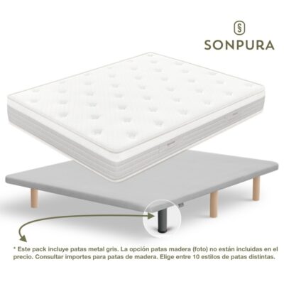 Pack esencial Sonpura con patas metálicas en la base only y colchón prisma