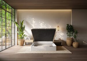 Rebajas 29 Canapé abatible de calidad con la tapa abierta en una habitación de decoración actual. Sonpura Store