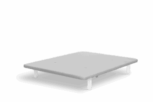 Base de cama tapizada gris con patas blancas
