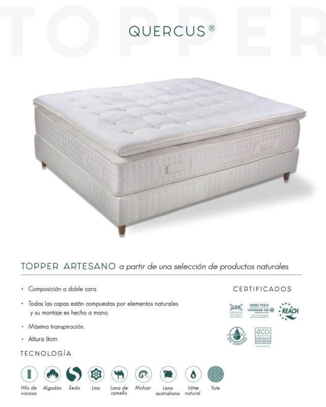 Ficha técnica Topper natural, ecológico y orgánico Terxy Quercus artesanal